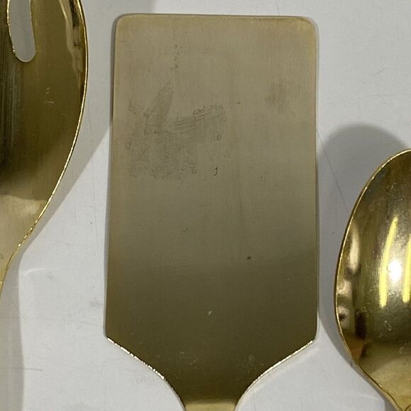 Vintage Hampton Silversmiths Gold Serving Silverware Set Salad Spoons Spatula - Picture 5 of 9